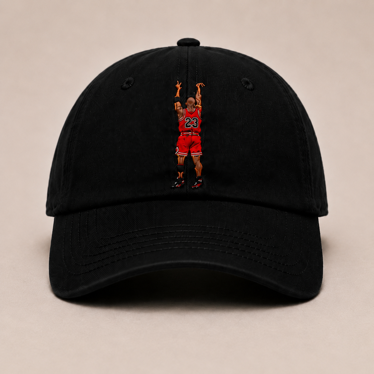 Front view of The Last Shot embroidered dad cap in black by Hai Tide featuring original basketball-inspired front embroidery on a premium six-panel cotton cap with a curved brim.