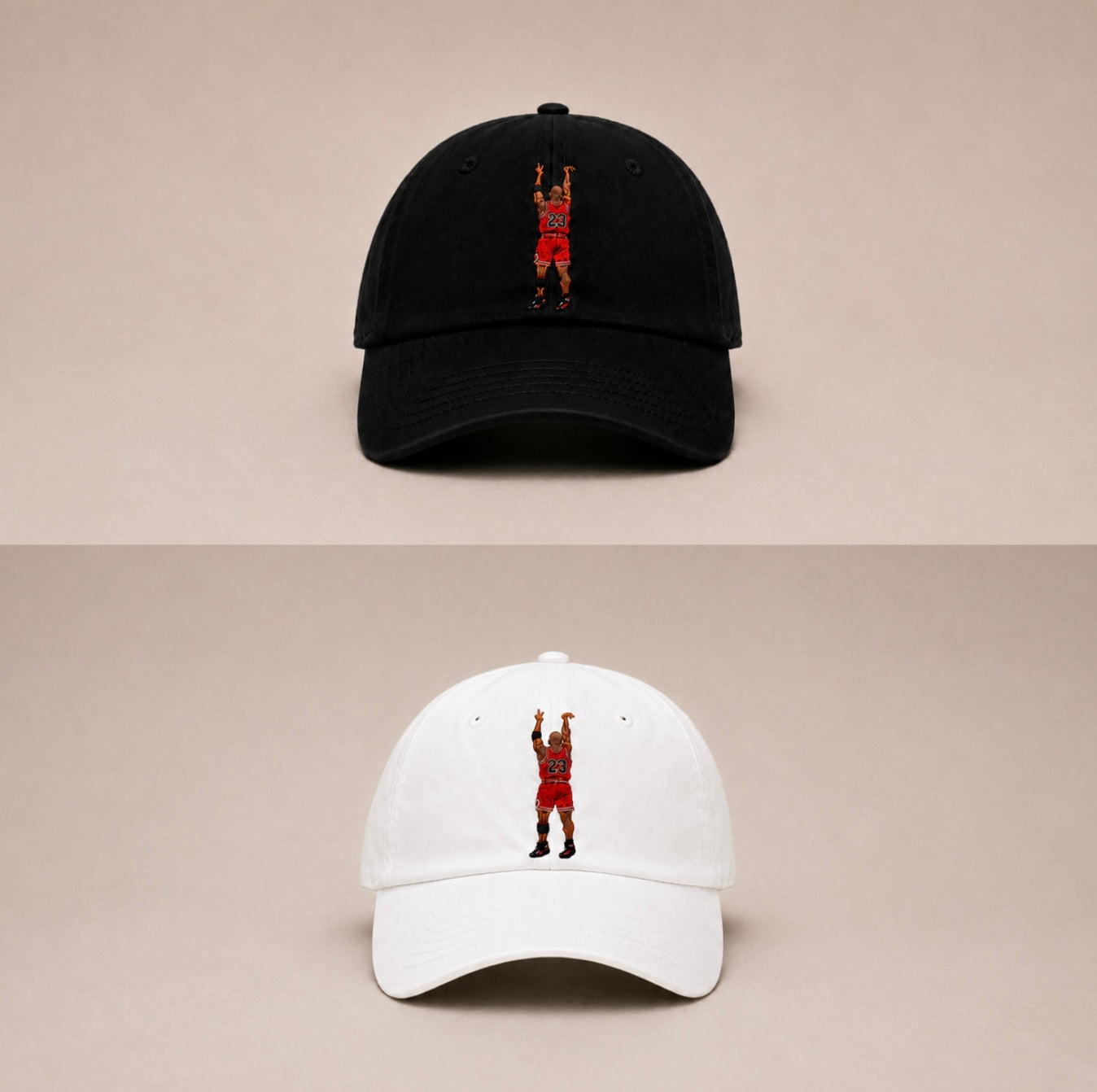 Black and white versions of The Last Shot embroidered dad cap by Hai Tide featuring original basketball-inspired embroidery.